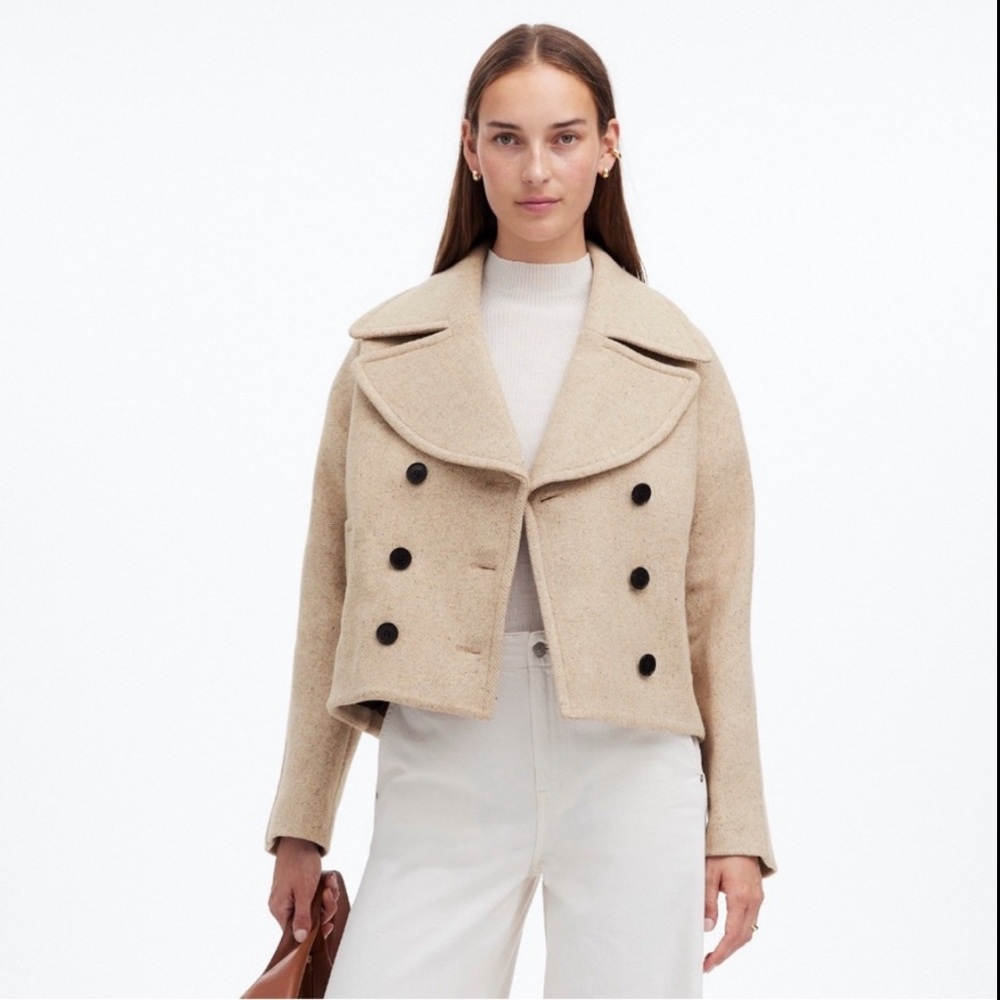Madewell Oversized Collar Herringbone Prescott NEW NWT in heathered Oatmeal - Picture 16 of 16